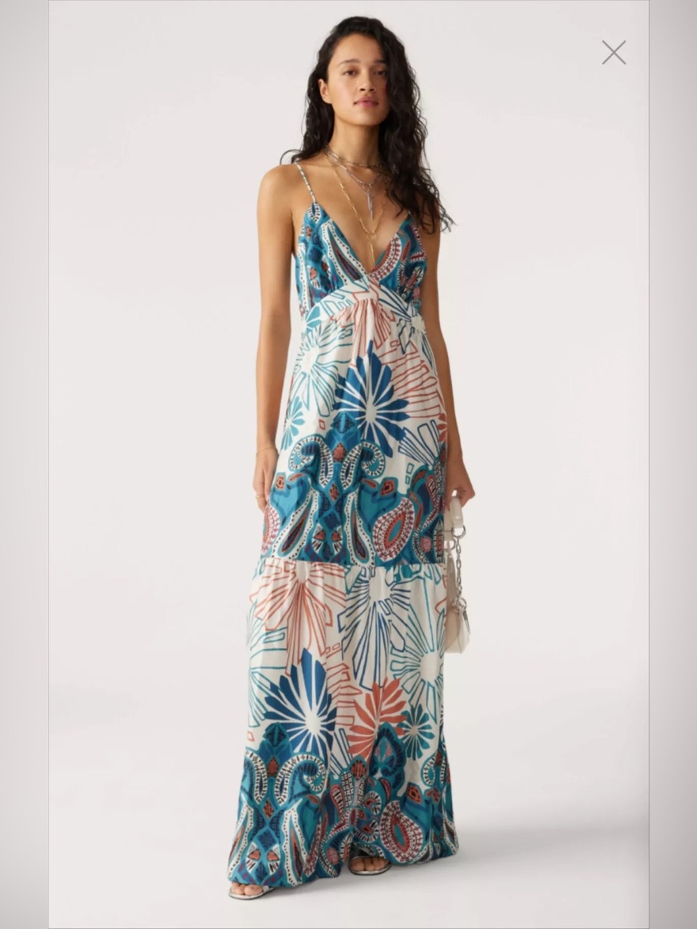 ba&sh Floral Paisley Maxi Dress in Teal, Navy & Coral